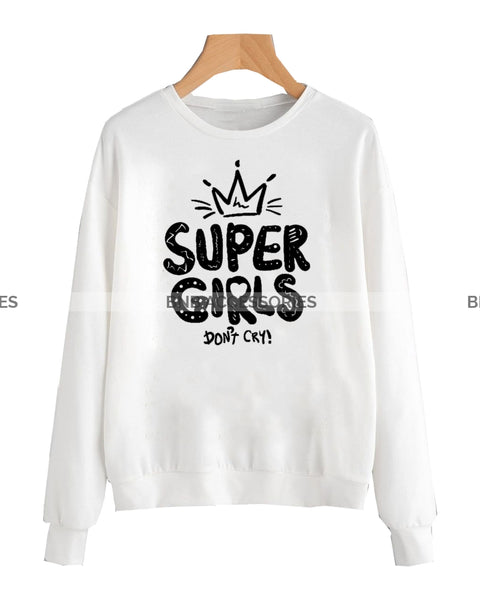 White Super Girls Printed Sweatshirt For Women
