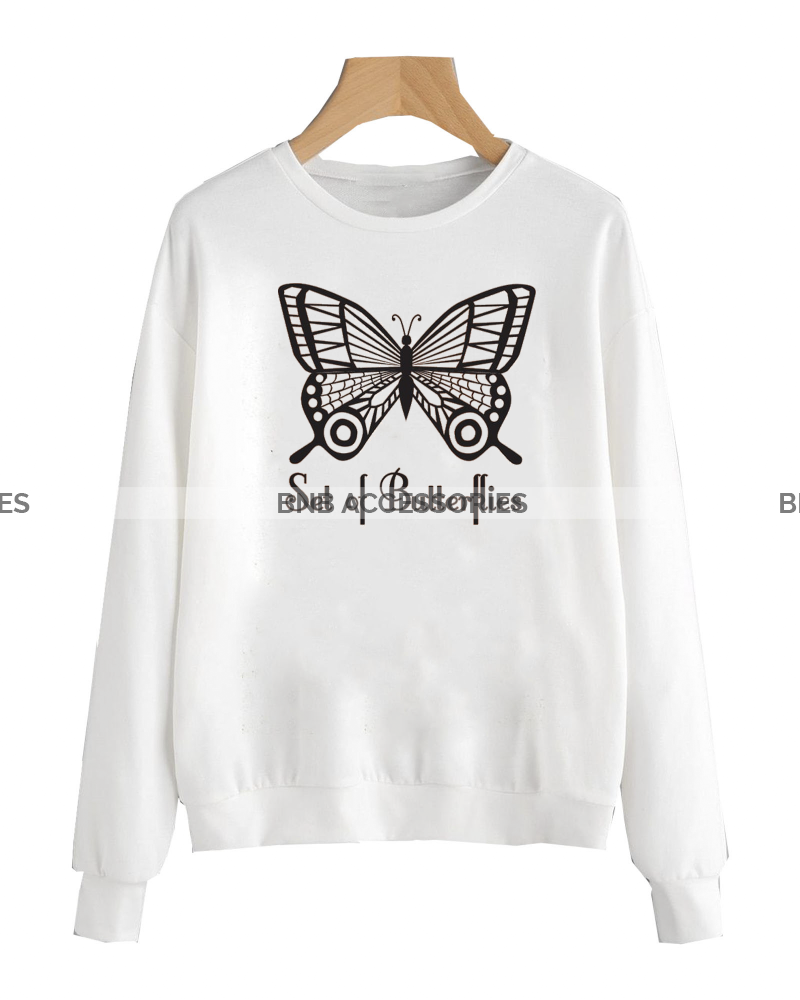 White Butterfly Printed Sweatshirt For Women