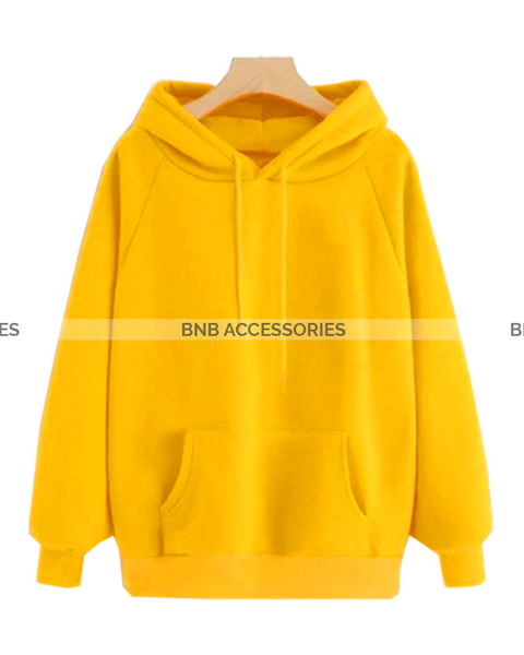 Yellow Basic Kangaroo Hoodie For Women