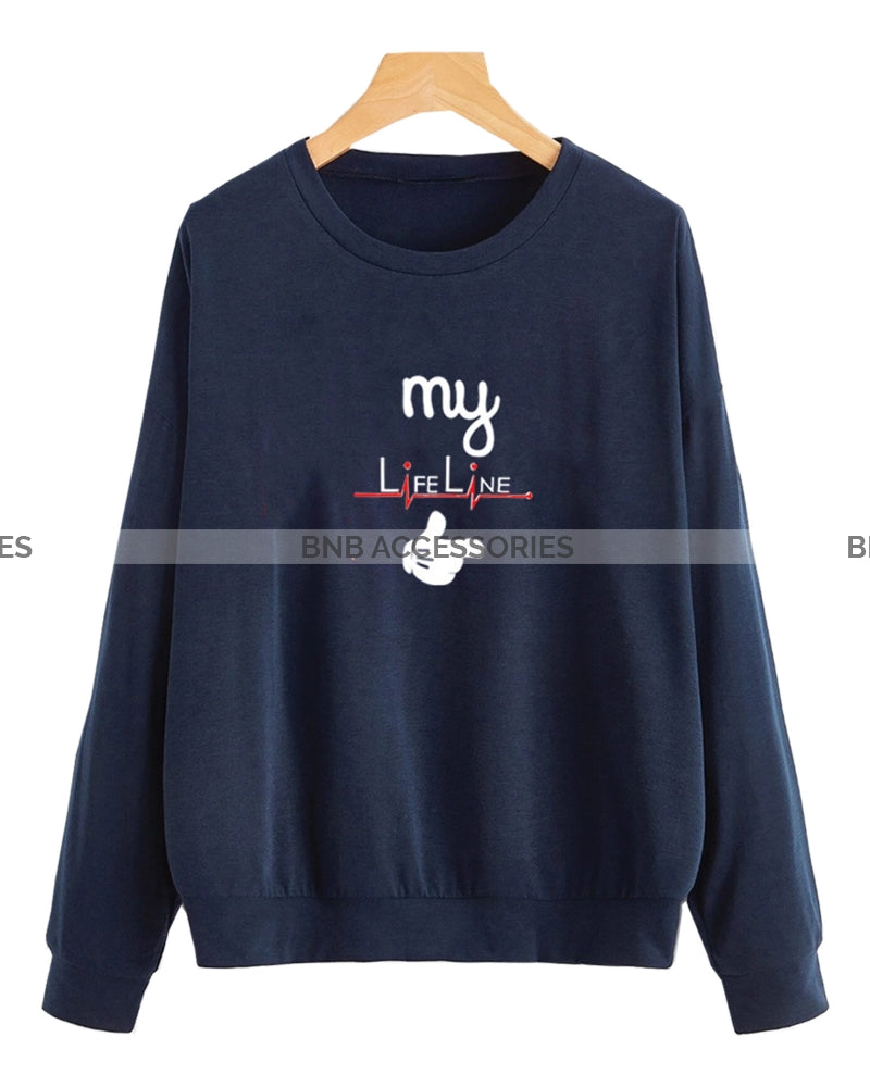 Blue My Life Line Printed Sweatshirt For Women